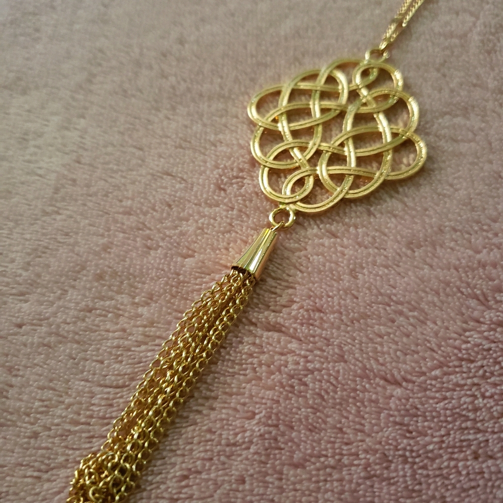 Long necklace, gold plated, knot style